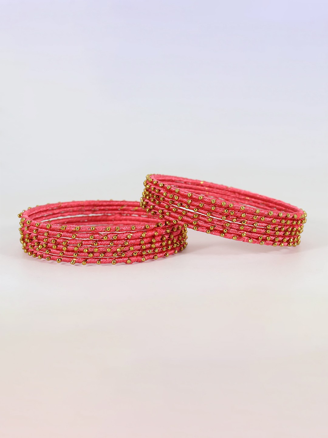 

ZULKA Set of 12 Metal with Silk thread Ball stone Bangle, Rose