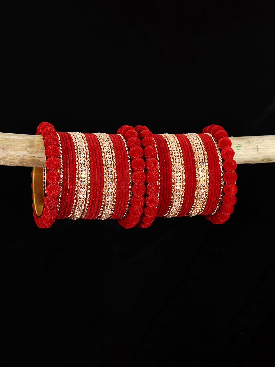 

ZULKA Set of 38 Stylish Metal Bangles Chuda with Zircon Diamond & Bells Latkan |, Peach