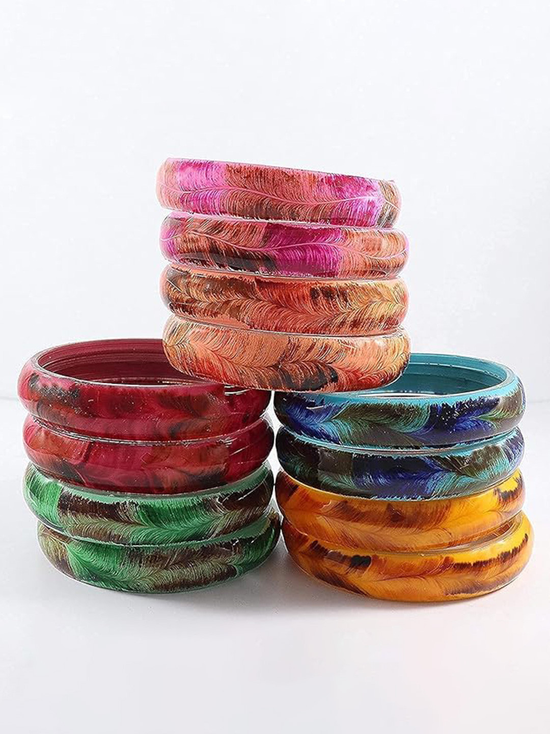 

ZULKA Set of 12 Stylish Glass with Zircon Gemstone Bangles, Multi