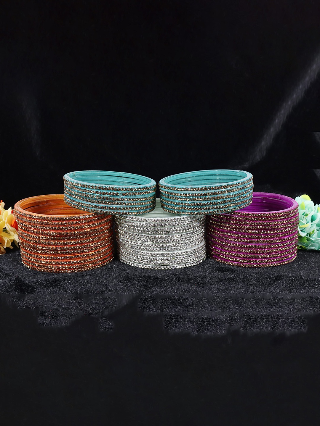 

ZULKA Set of 10 Glass with Diamond Cutting Pattern Bangle/Kada, Multi