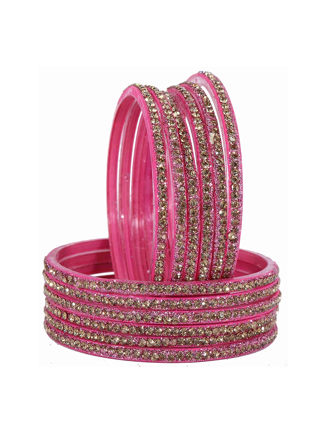 

ZULKA Set of 12 Artificial Stones and Beads Studded Bangles, Pink