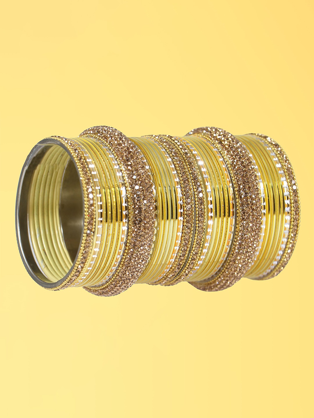 

ZULKA Set of 30 Metal with Zircon Gemstone Studded Bangles, Yellow