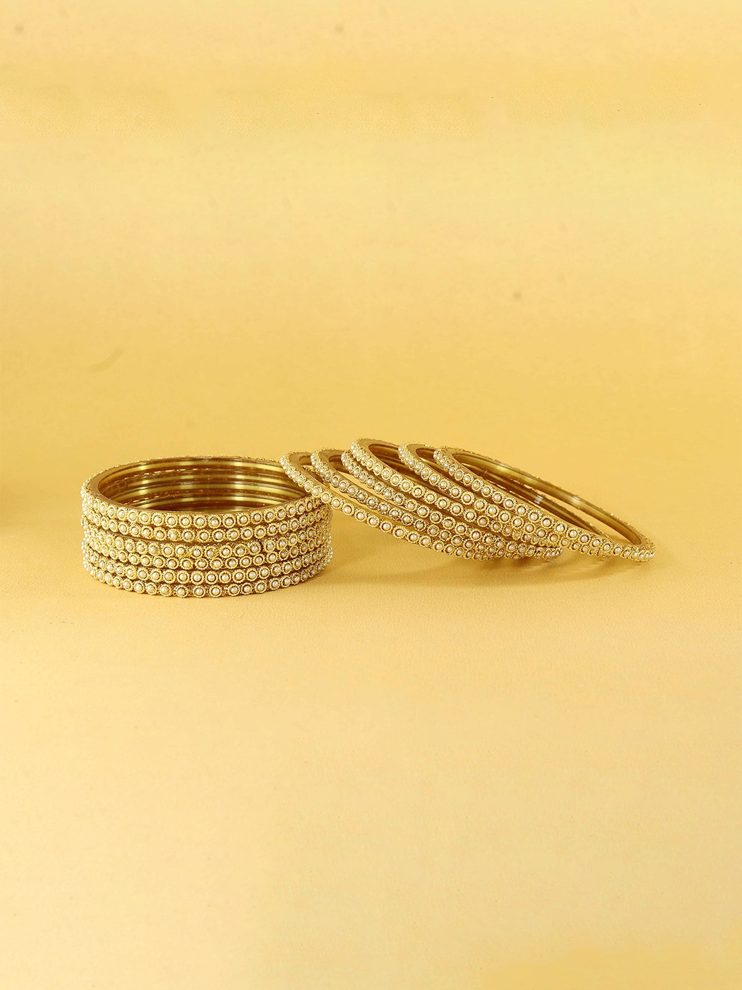 

ZULKA Set of 12 Stones Studded & Beaded Bangles, Gold