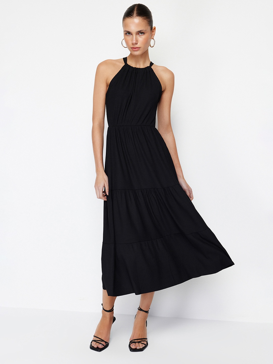 

Trendyol Tiered Fit & Flare Midi Dress, Black