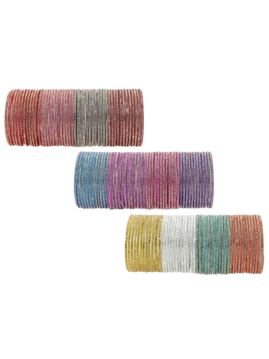 

ZULKA Set of 144 Multicolour Plain Glass Bangles | Kanch ki chudiyan, Multi