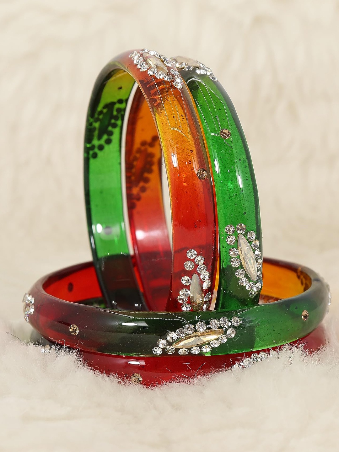 

ZULKA Set of 4 Glass Bangles Studded Zircon Gemstone | Glass Bangles, Multi