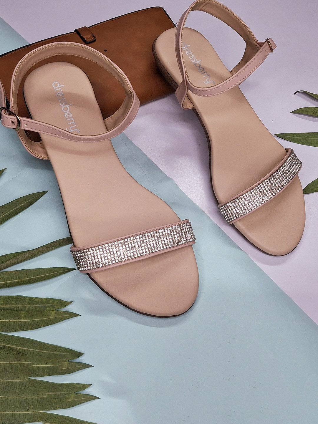 

DressBerry Women Embellished Open Toe Flats with Buckle, Pink