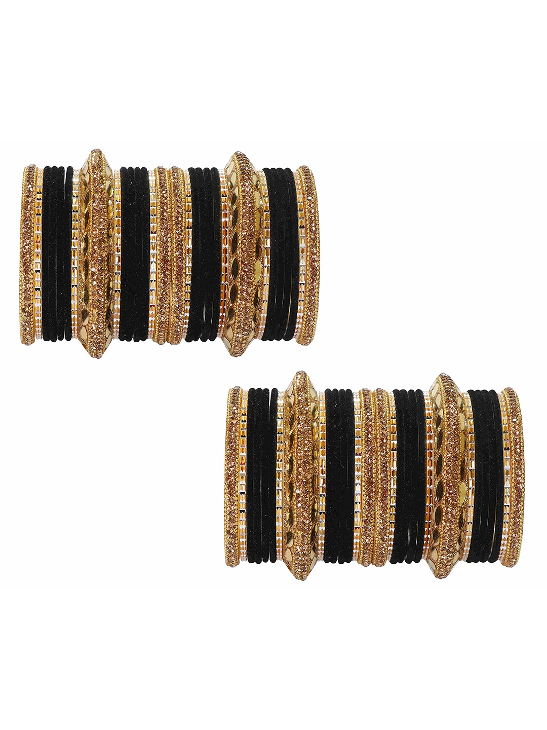 

ZULKA Set of 60 Gold Plated Metal Bangles Chuda with Zircon Stone & Beads