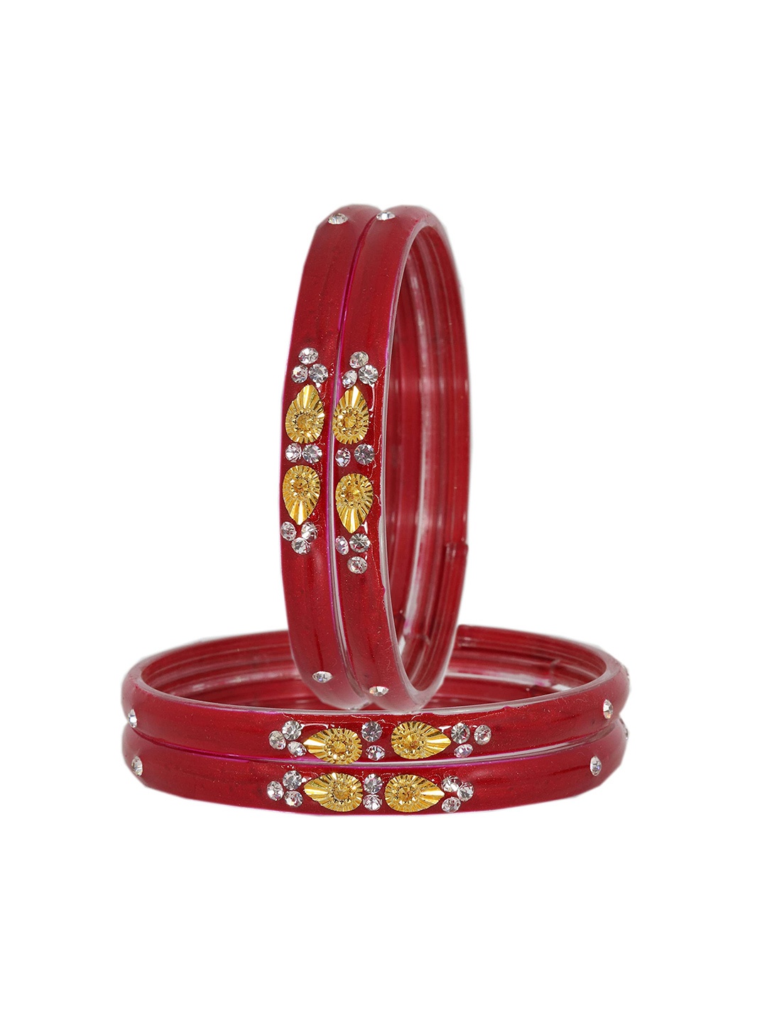 

ZULKA Set Of 12 Bangles Non Precious Metal and Silk Thread Latkan Bangle, Magenta