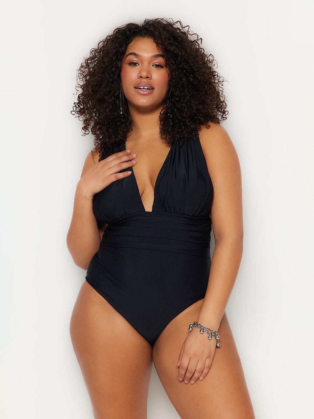 

Trendyol V-Neck Swim Bodysuit, Black