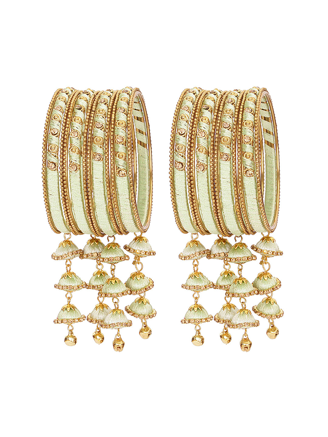 

ZULKA Set Of 20 Silk Thread & Zircon Gemstone Work Bangles, Gold