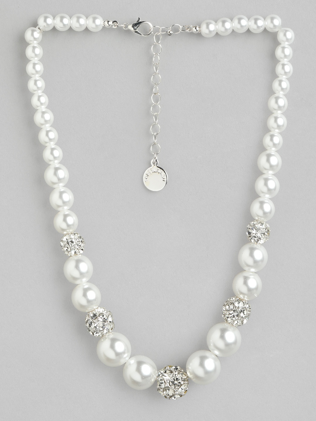 

Forever New Silver-Plated Beaded and Crystal Studded Necklace, White