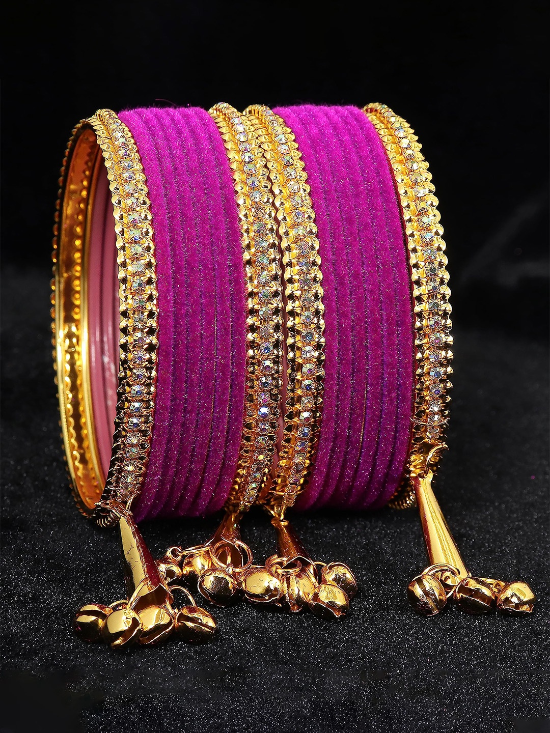 

ZULKA Set of 12 Metal with Zircon Gemstone Studded Latkan Bangles, Silver