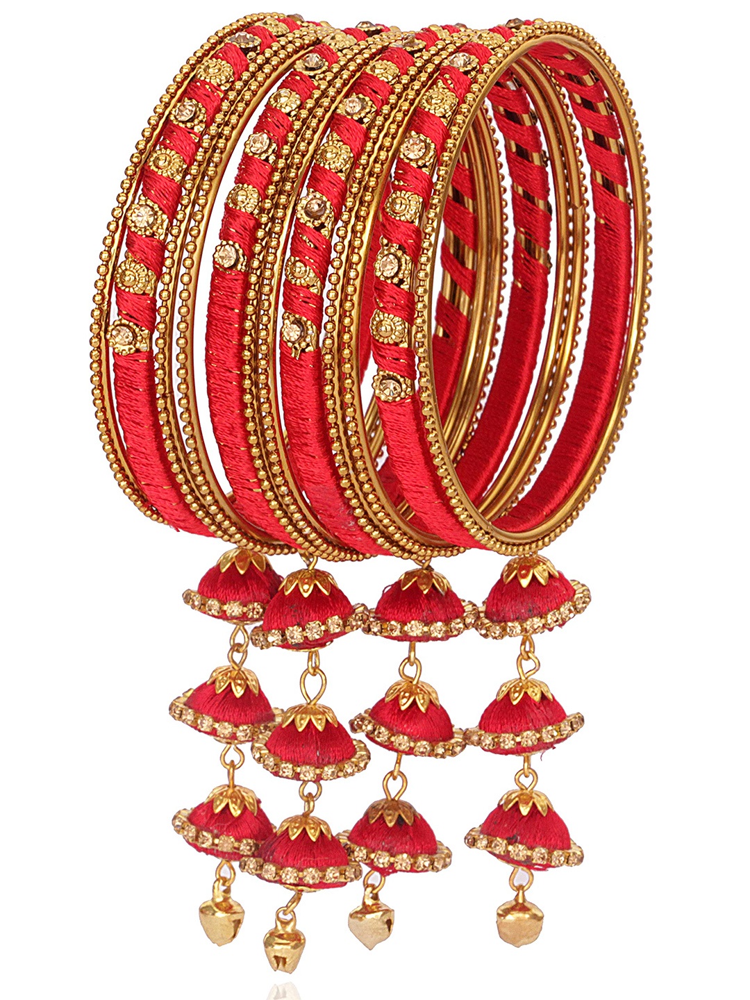 

ZULKA Set Of 20 Non-Precious Metal Silk Thread and Zircon Gemstone Worked Bangle ;, Green