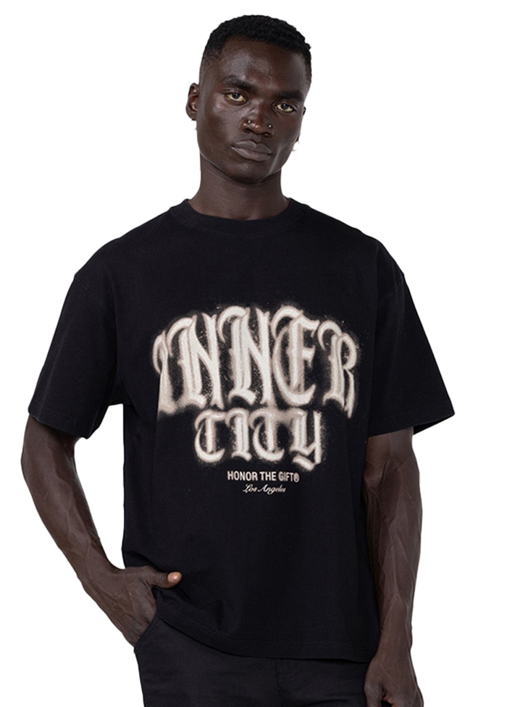 

Honor The Gift Men Typography Printed Round Neck Cotton T-shirt, Black
