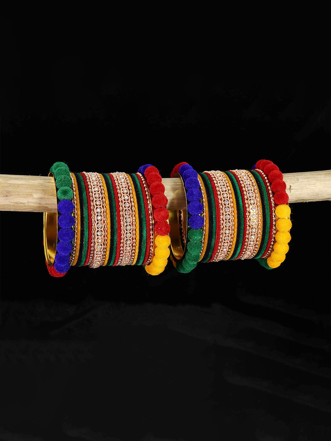 

ZULKA Set of 38 Stylish Metal Bangles Chuda with Zircon Diamond & Bells Latkan |, Peach