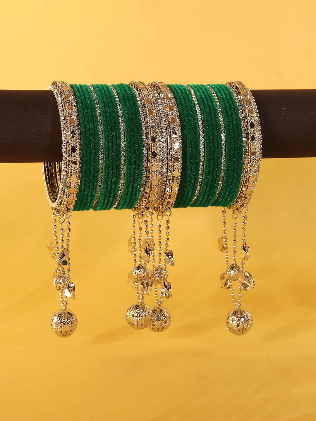 

ZULKA Set of 32 Fancy Silver Latkan Metal Bangles with Zircon Stone Bangle, Blue