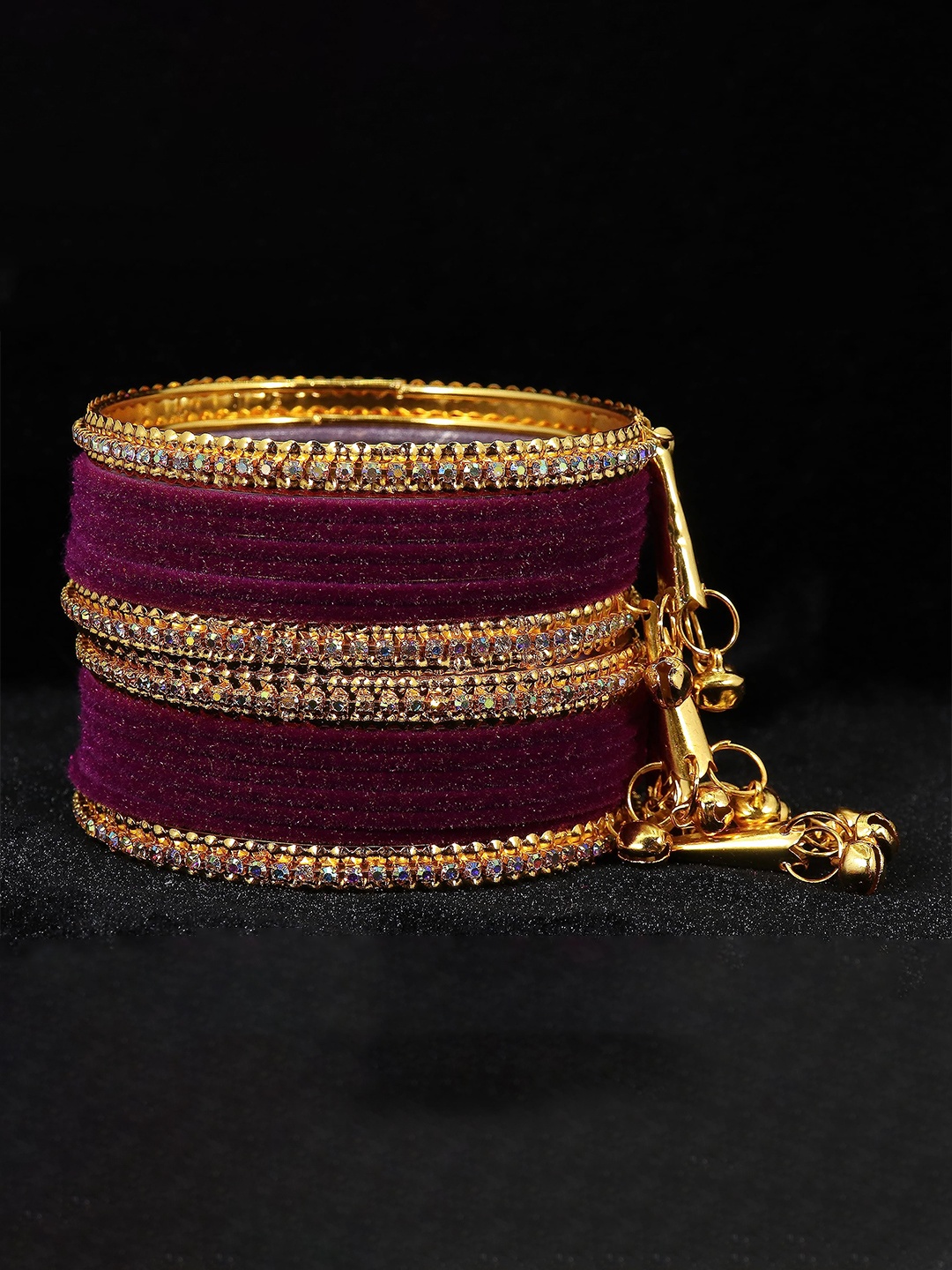 

ZULKA Set of 36 Velvet Latkan Bangles, Maroon