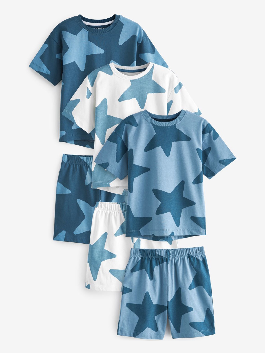 

NEXT Boys Set of 3 Star Printed Pure Cotton T-shirt with Shorts, Blue