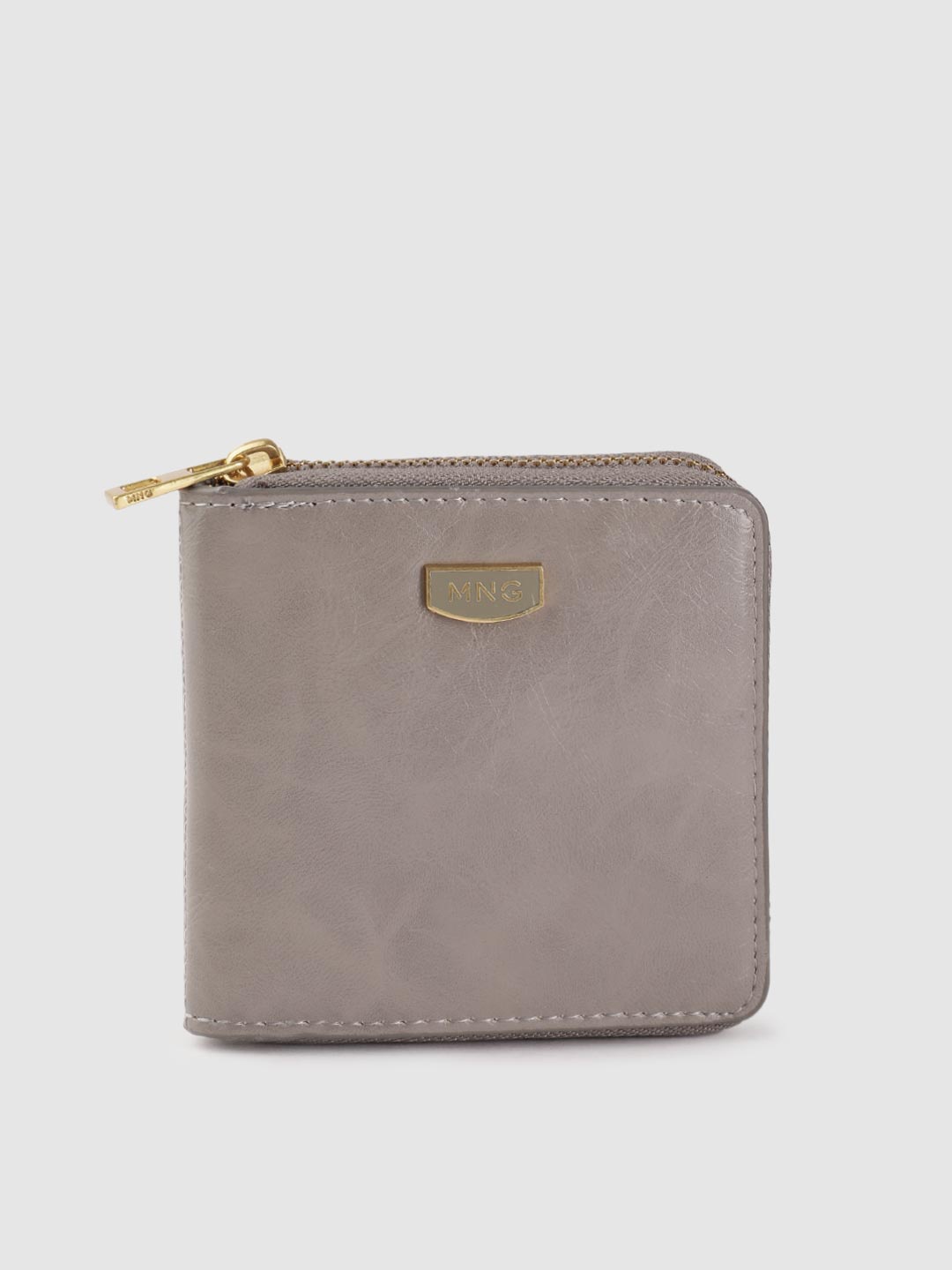 

MANGO Women Faux Leather Zip Around Wallet, Grey