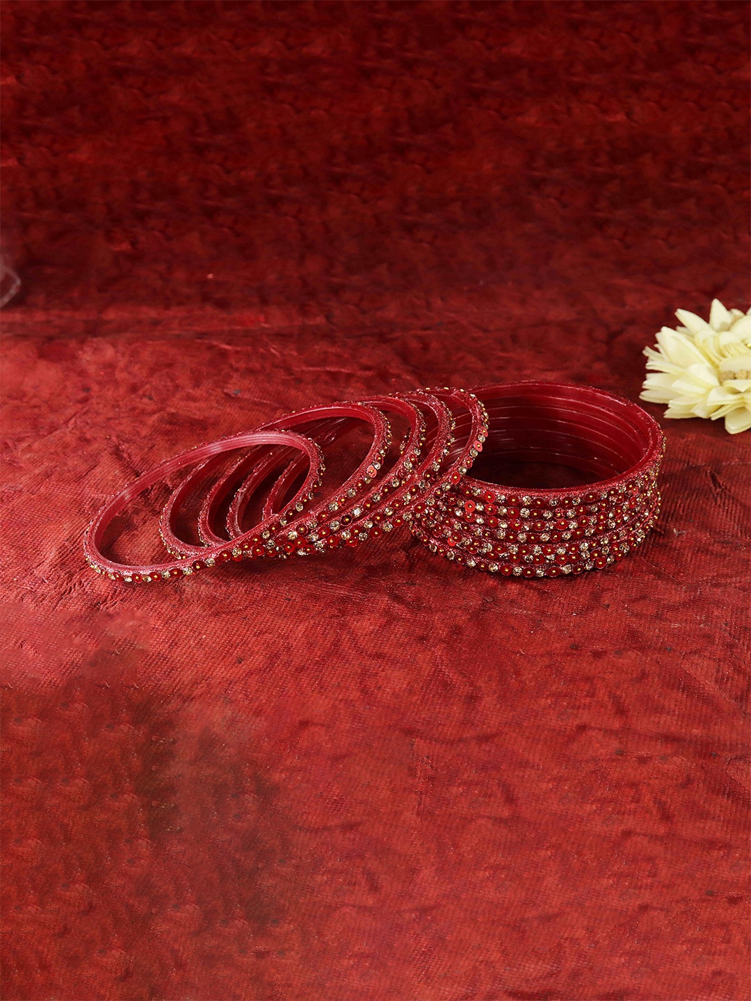 

ZULKA Set of 2 Glass Engraved Glossy Bangles, Gold