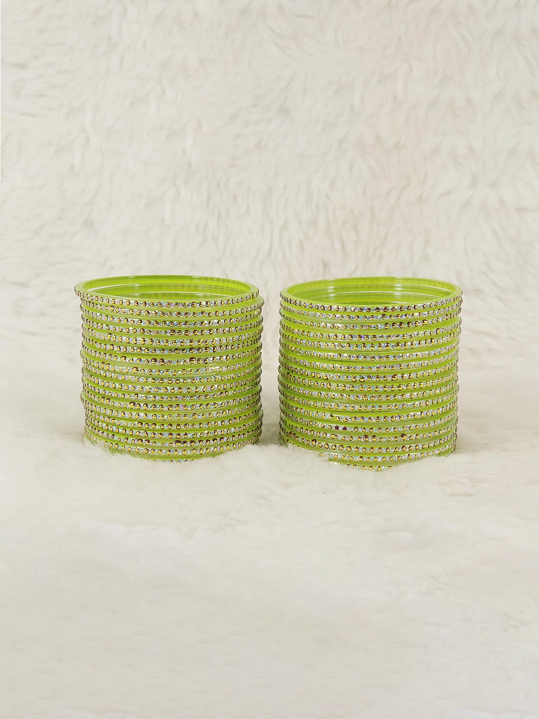 

ZULKA Set of 36 Glass with Golden Polka Dots & Glitter Bangles, Green