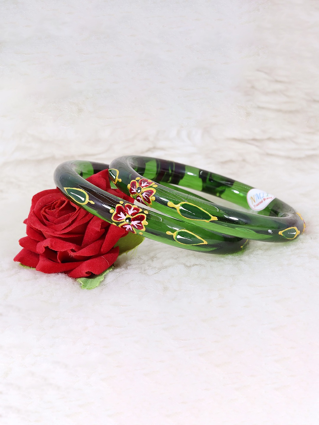 

ZULKA Women Set of 2 Floral Printed Glossy Finish Kada, Green