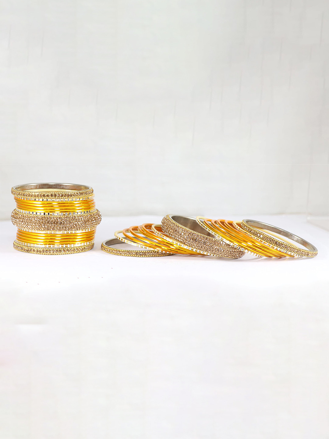 

ZULKA Set of 30 Metal Zircon Gemstone Studded Bangles, Red
