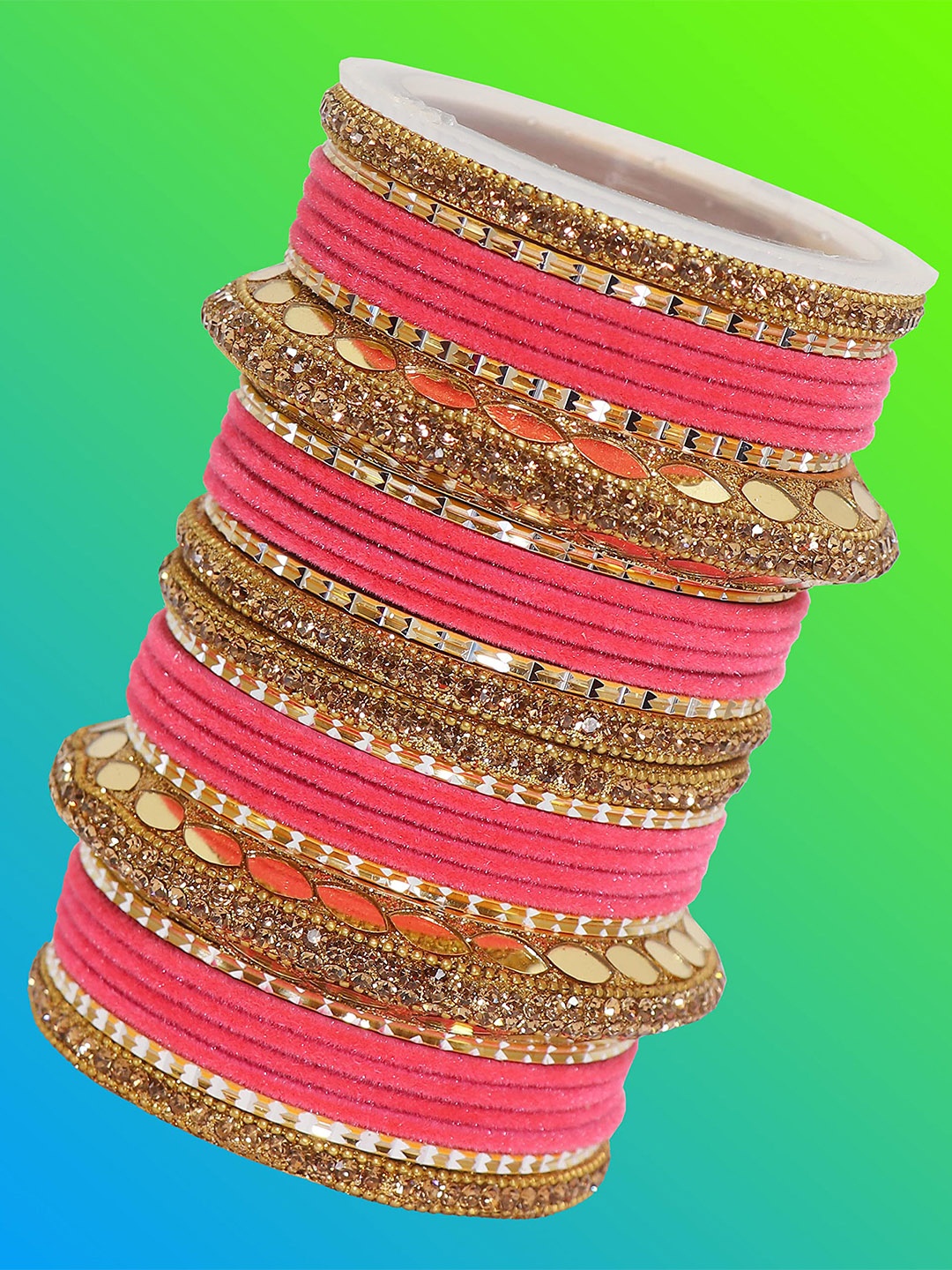 

ZULKA Set of 30 Metal Zircon Gemstone Studded Bangles, Gold