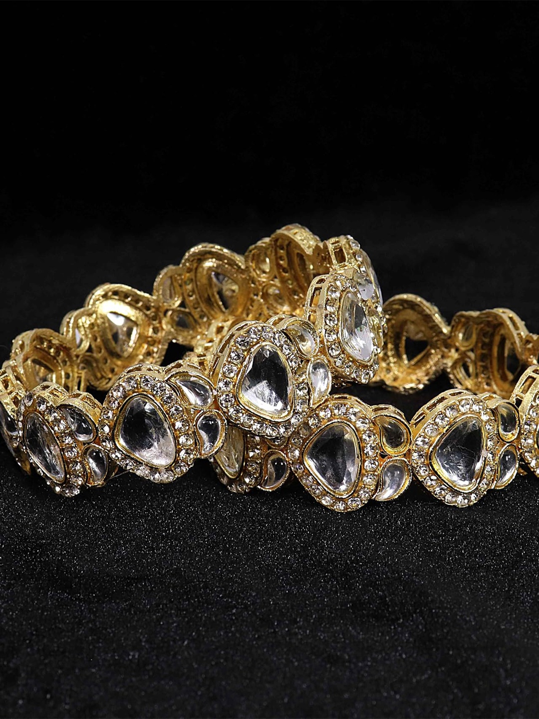 

ZULKA Set Of 2 Gold Plated Stylish Metal Zircon Diamond & Kundan Mirror Bangles Kada