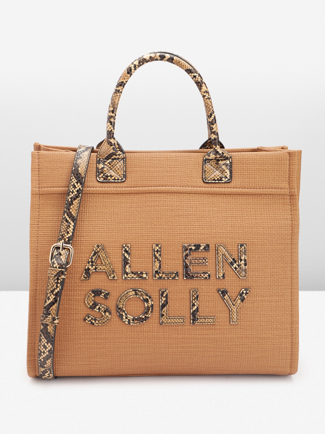

Allen Solly Snake Skin Textured Structured Handheld Bag with 11" Tablet Sleeve, Brown