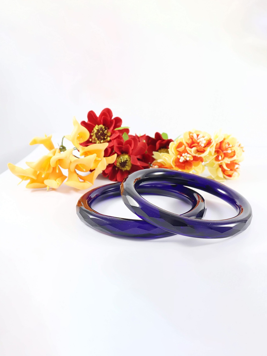 

ZULKA Set Of 2 Premium Glass Diamond Cut Kada Bangles, Pink