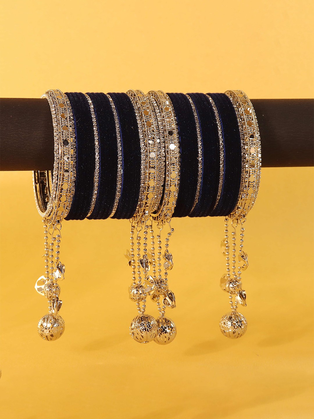 

ZULKA Set of 40 Zircon Diamond Metal Latkan Bangles, Black