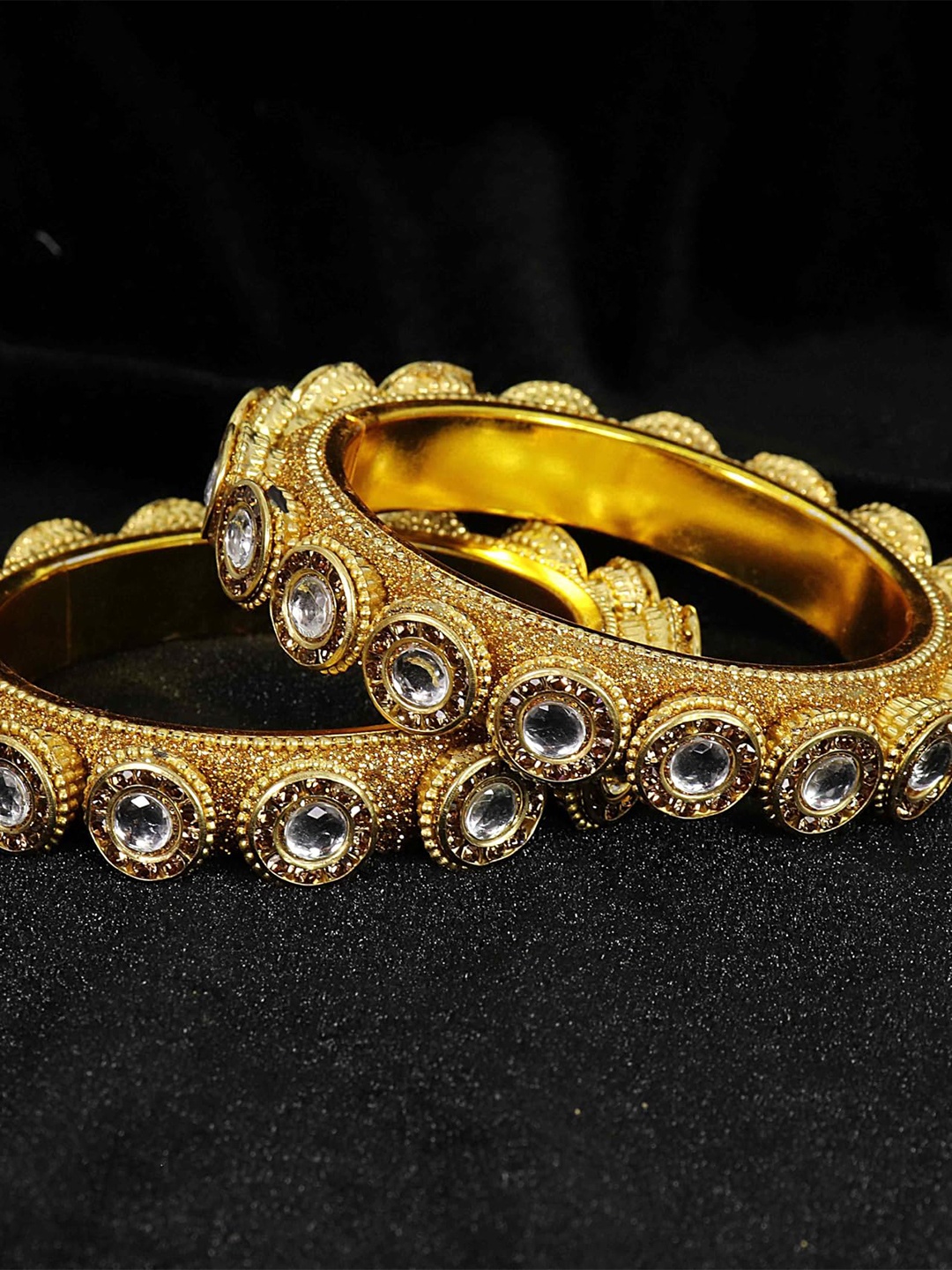 

ZULKA Set OF 2 Gold Plated Metal with Zircon Stones & Beads Rajwadi Bangles Kada