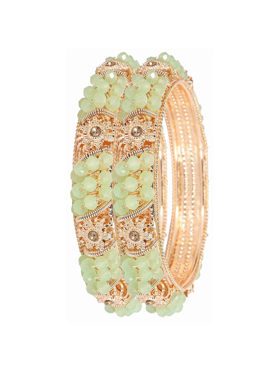 

ZULKA Set of 2 Metal with Zircon Gemstone & Beads Studded Kada, Green