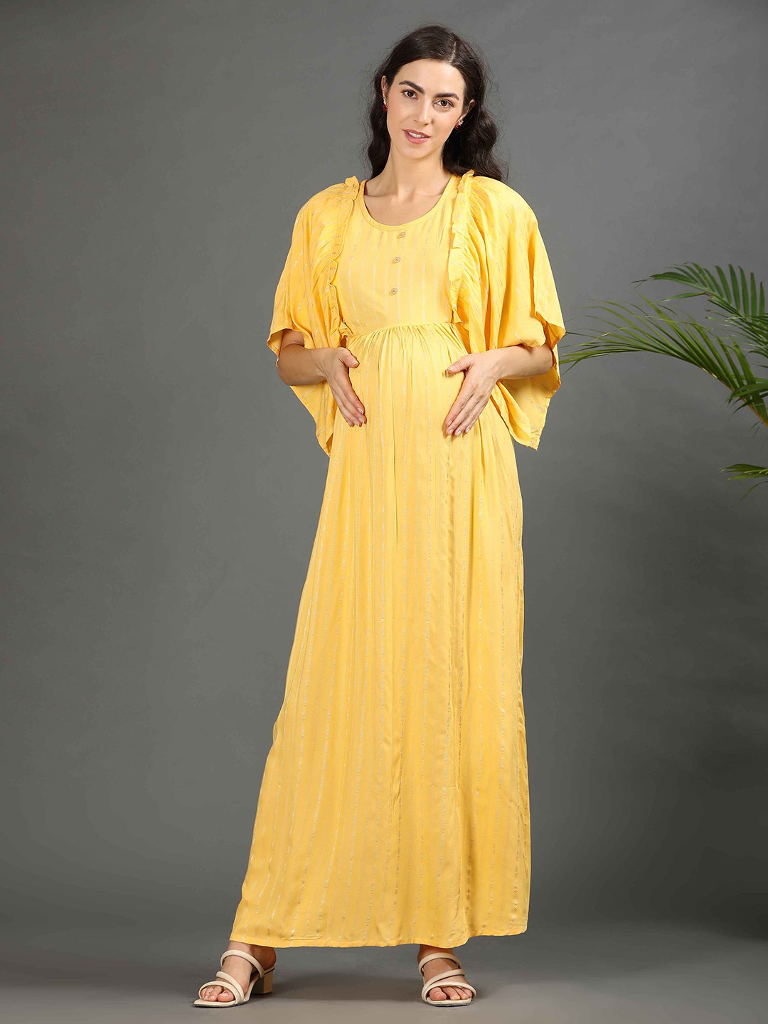 

GOLDSTROMS Women Striped Maternity Long Gown Maxi Ethnic Dresses, Yellow
