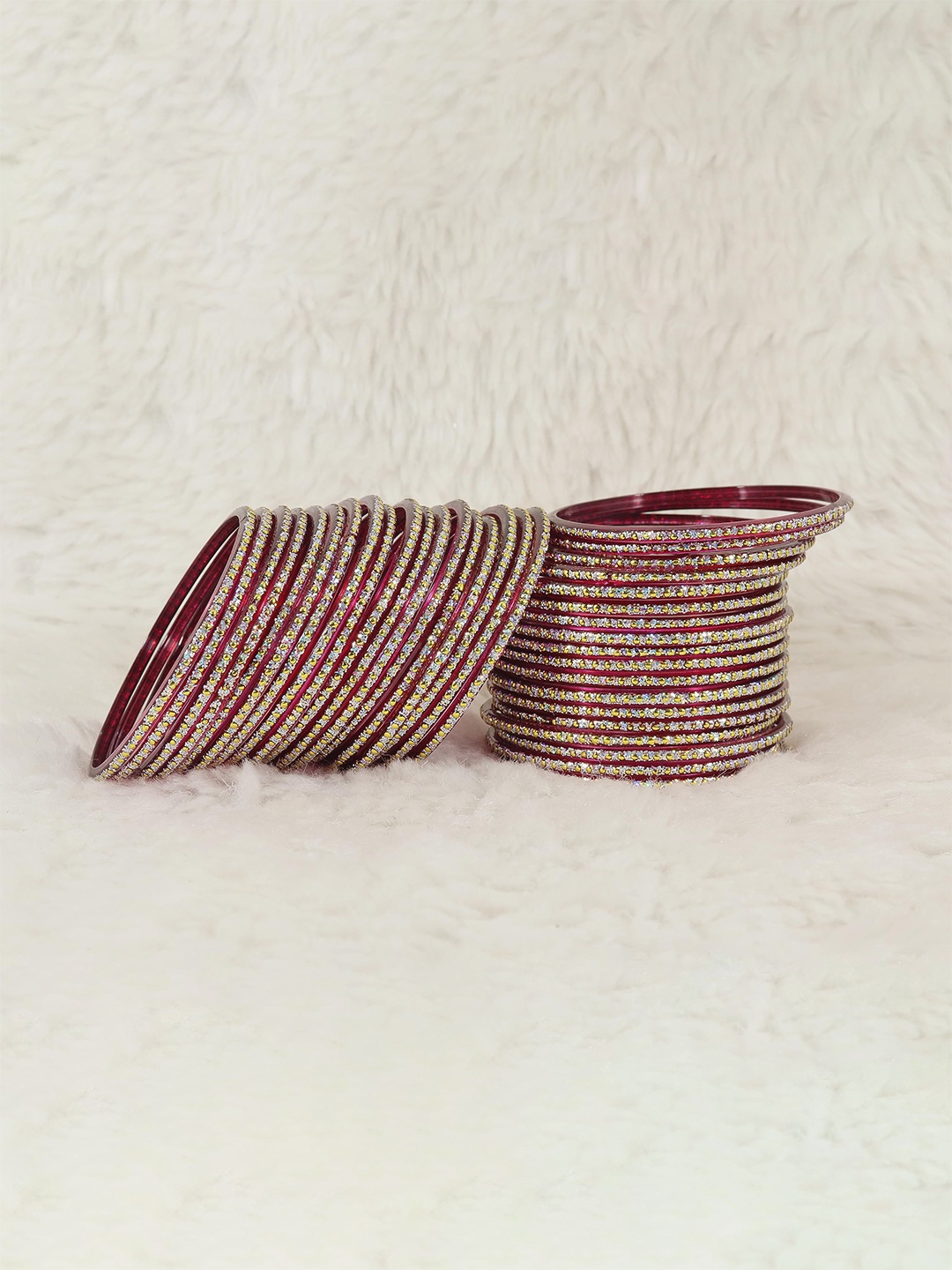 

ZULKA Set of 36 Glass with Golden Polka Dots & Glitter Bangles, Maroon