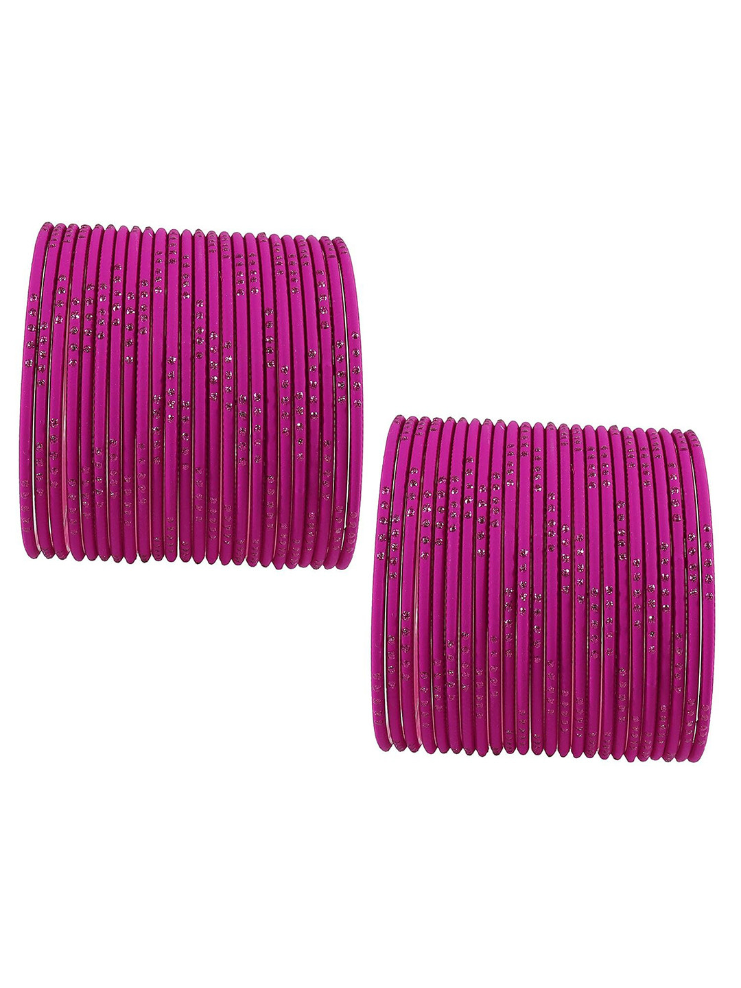 

ZULKA Set of 48 Metal with Glitter Polka Dots & Cutting Design Stylish Bangles, Magenta