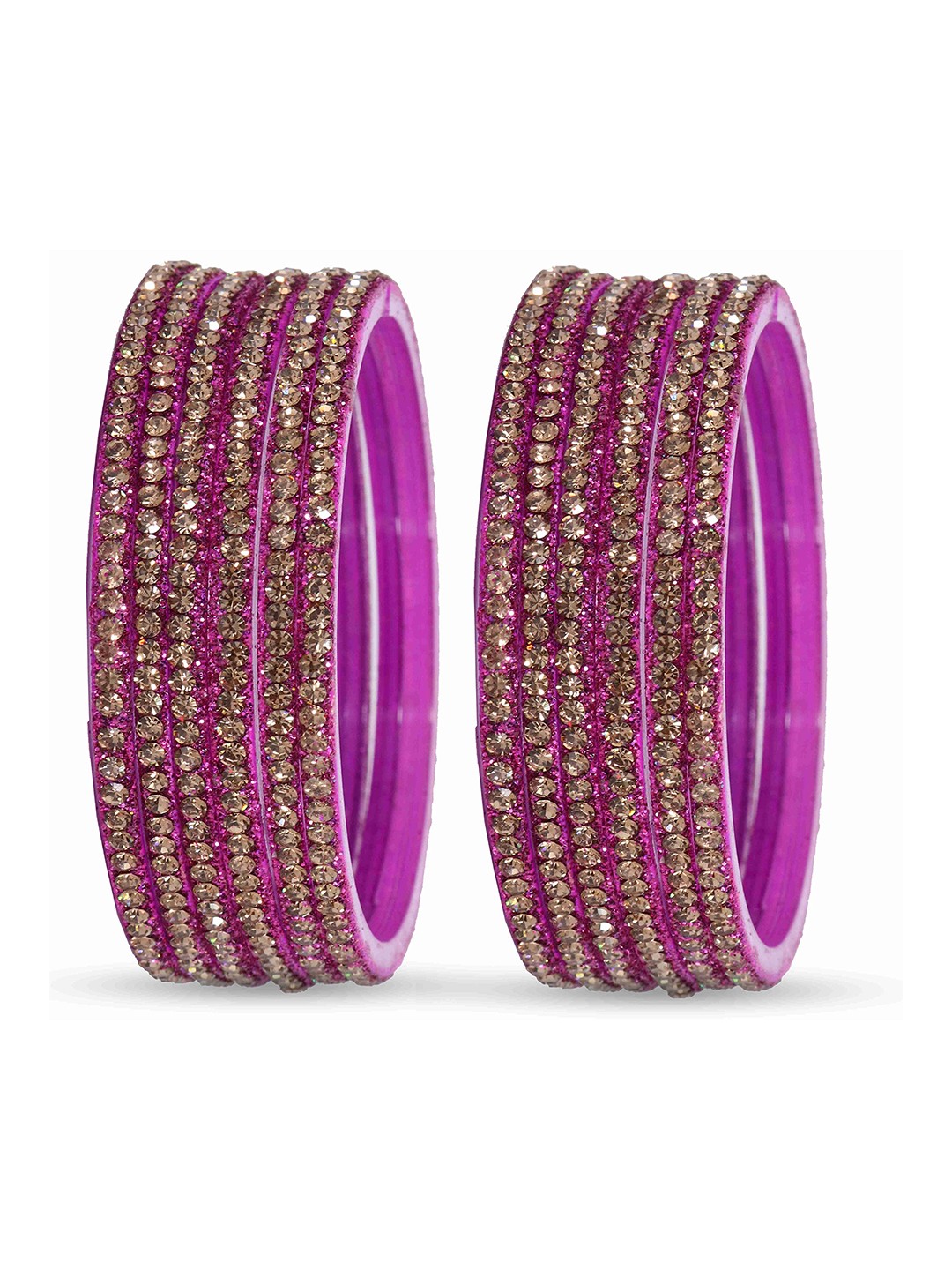 

ZULKA Set of 12 Zircon Gemstone Studded Glossy Finish Glass Bangles, Purple