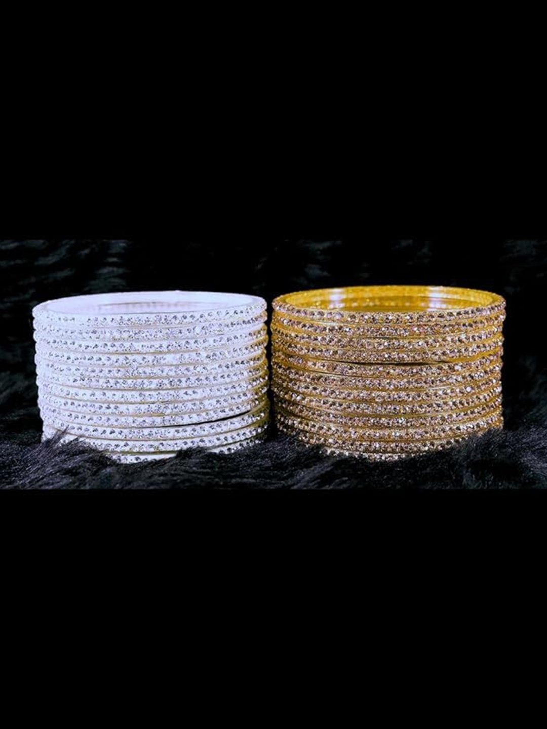 

ZULKA Set of 12 Glass With Zircon Gemstone Studded Glossy Finished Bangle, Gold