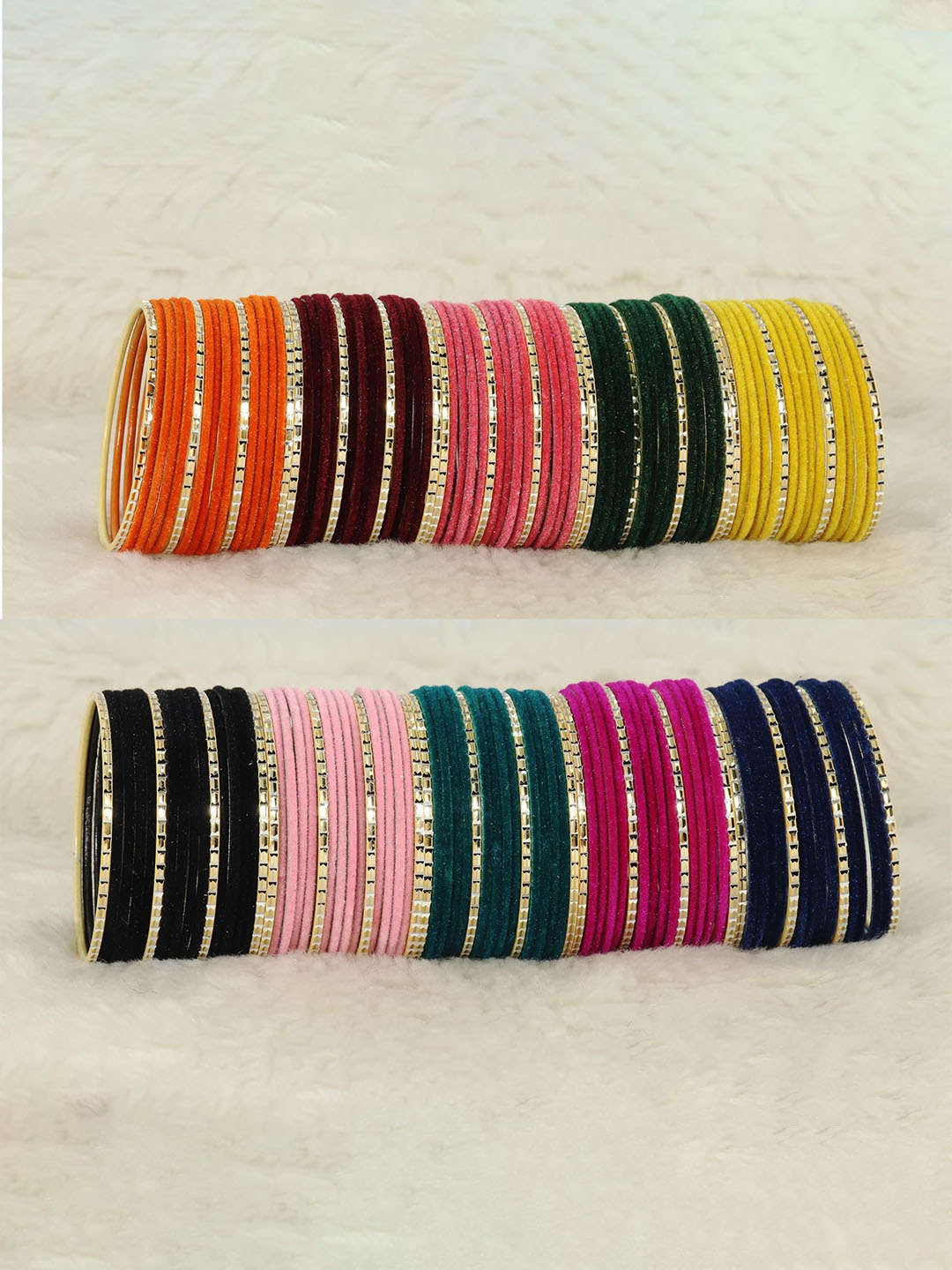 

ZULKA Set OF 160 Non Precious Metal and Base Metal Velvet Finished Premium Bangles, Multi