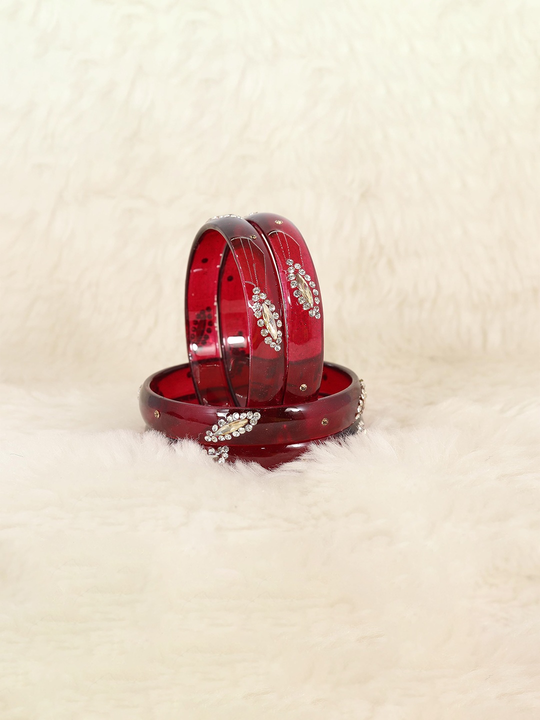 

ZULKA Set of 4 Glass Studded Zircon Gemstone Bangles, Maroon