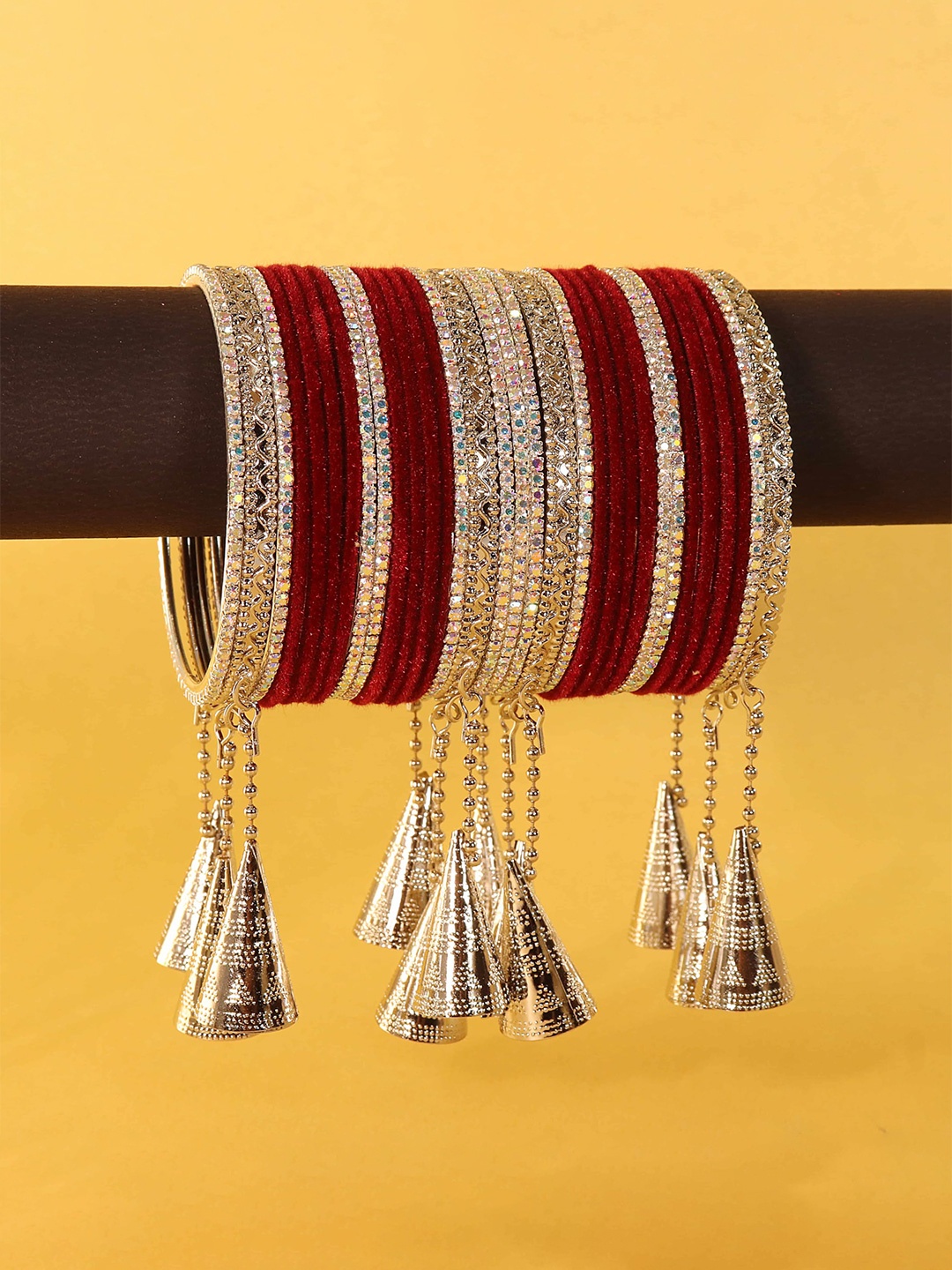 

ZULKA Set of 42 Stylish Silver Oxidised Metal Bangles with Diamond Bangles, Multi