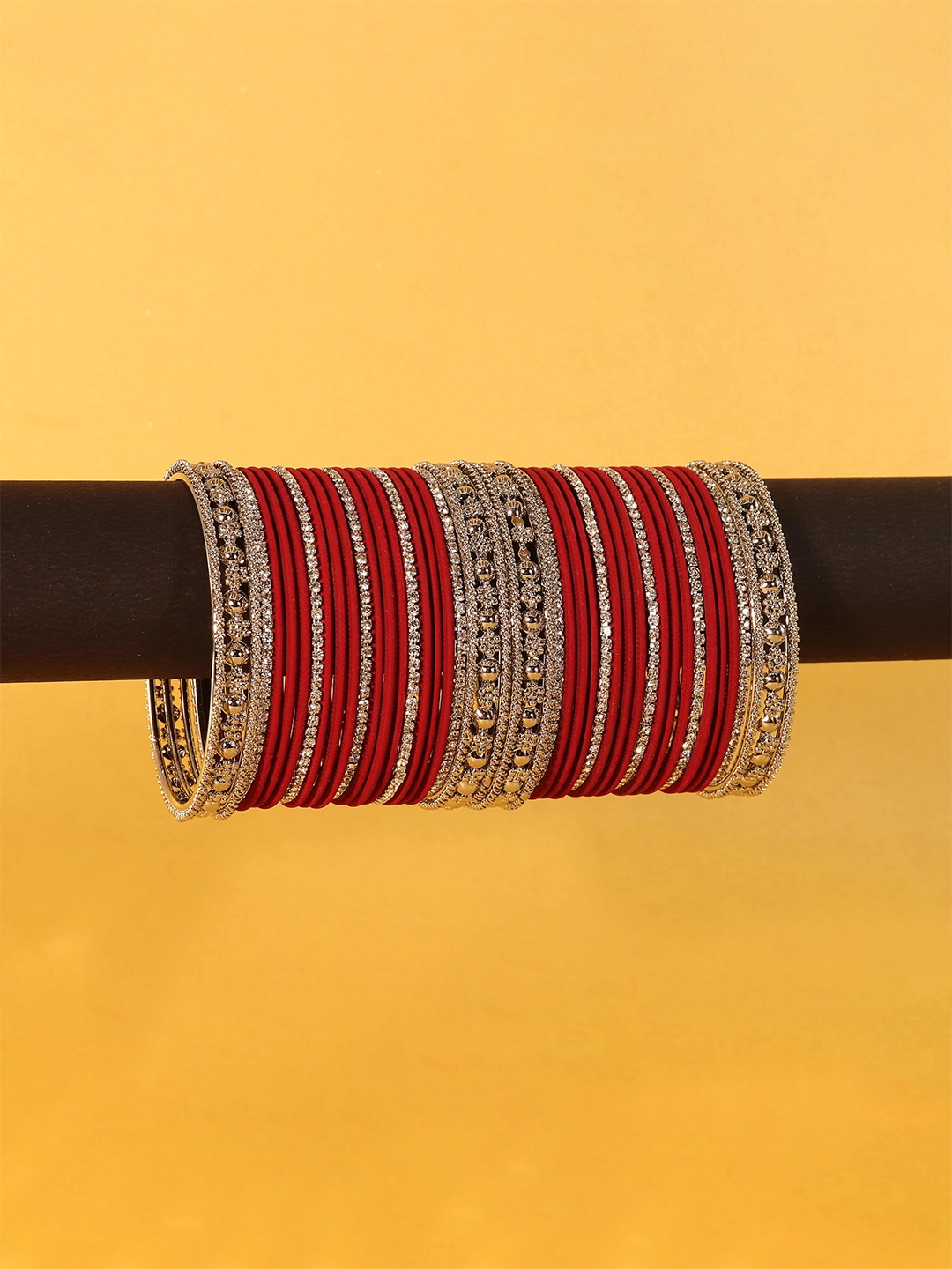 

ZULKA Set of 207 Alloy Artificial Stones and Beads Studded Bangles, Maroon