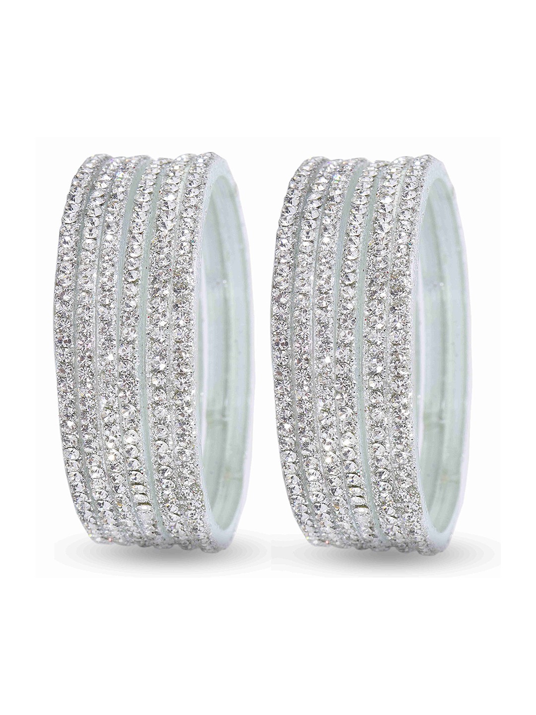 

ZULKA Set of 12 Glass With Zircon Gemstone Studded Glossy Finished Bangle, Multi