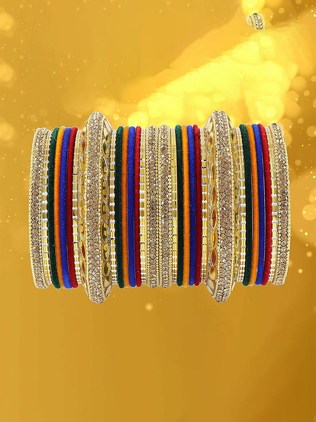 

ZULKA Set of 30 Premium Gold Plated Metal Chuda with Zircon Stone & Beads