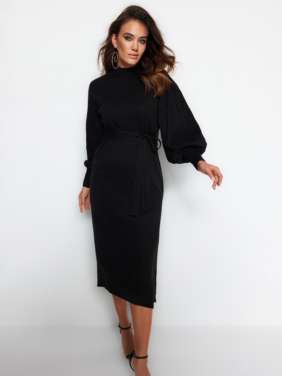 

Trendyol Cuffed Sleeves Sheath Midi Dress, Black