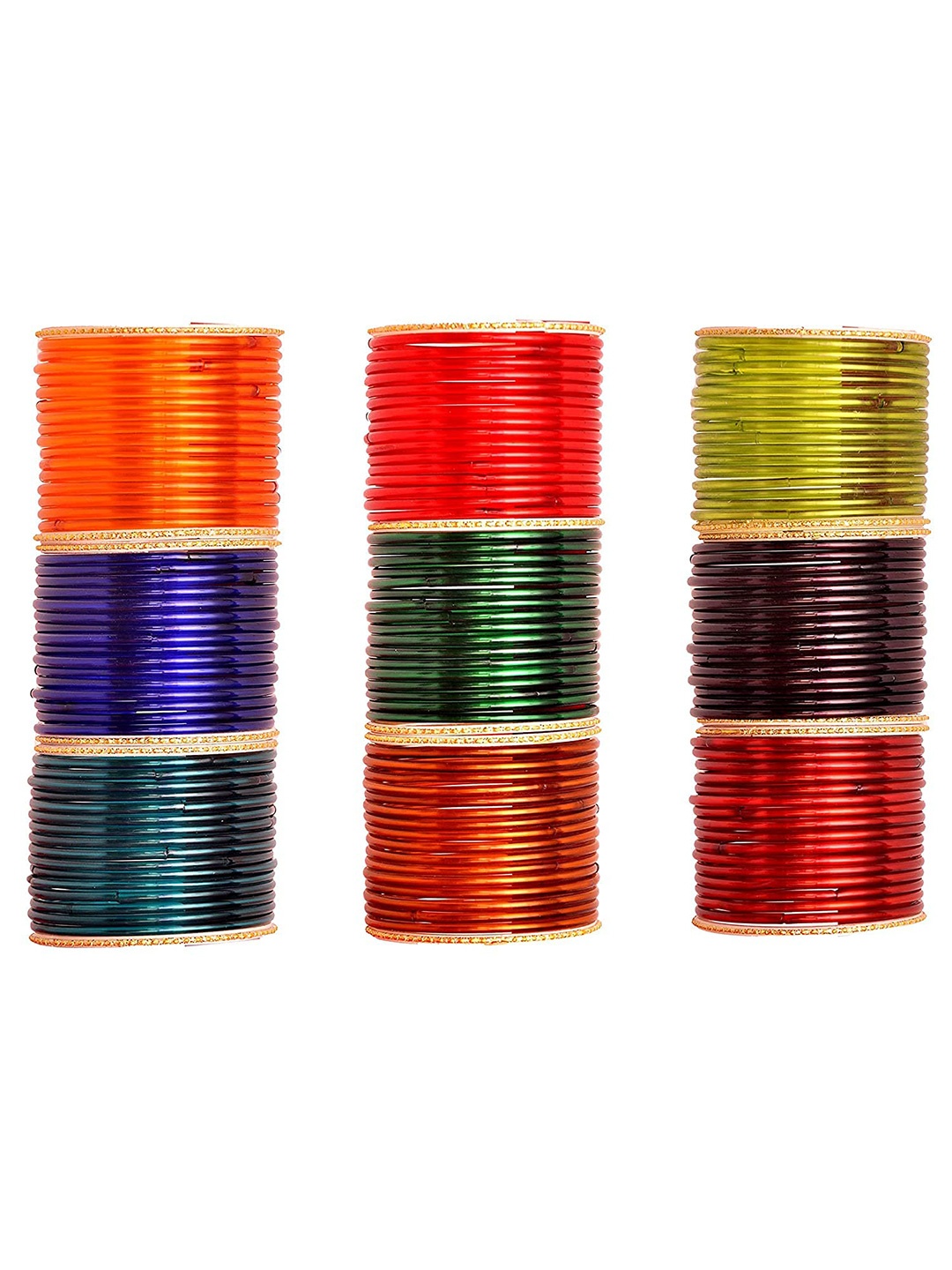 

ZULKA Set of 144 12 Colour Plain Glass Bangles with Glossy Finish Design, Multi
