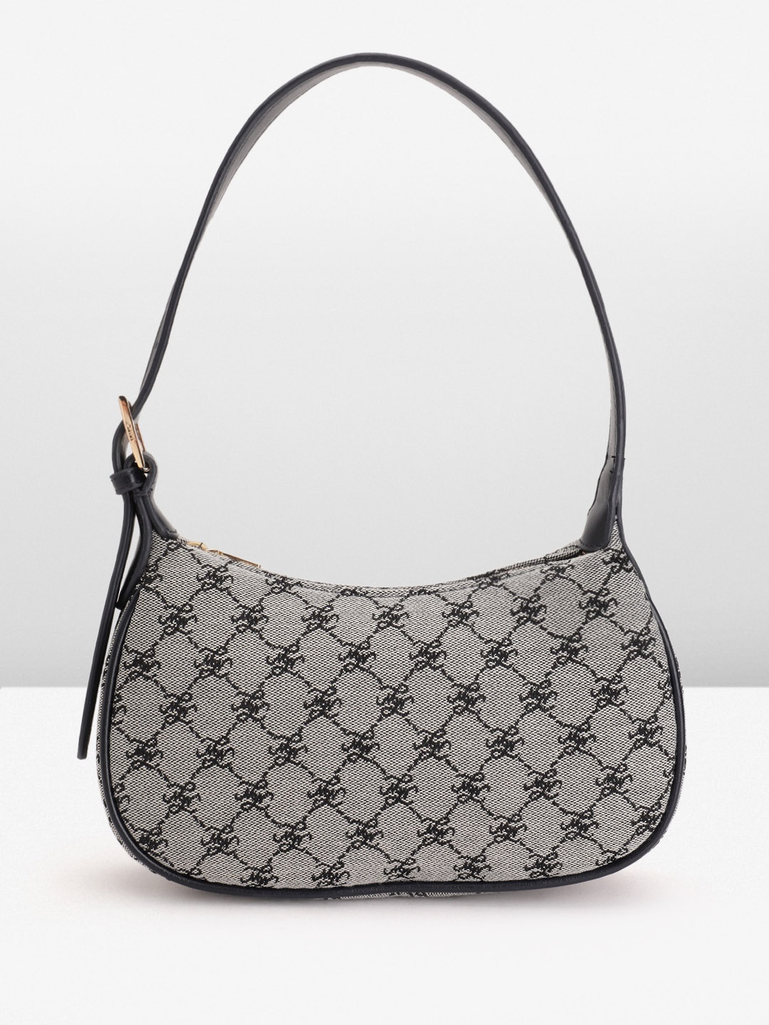 

MANGO Women Brand Logo Woven Design Structured Shoulder Bag, Grey