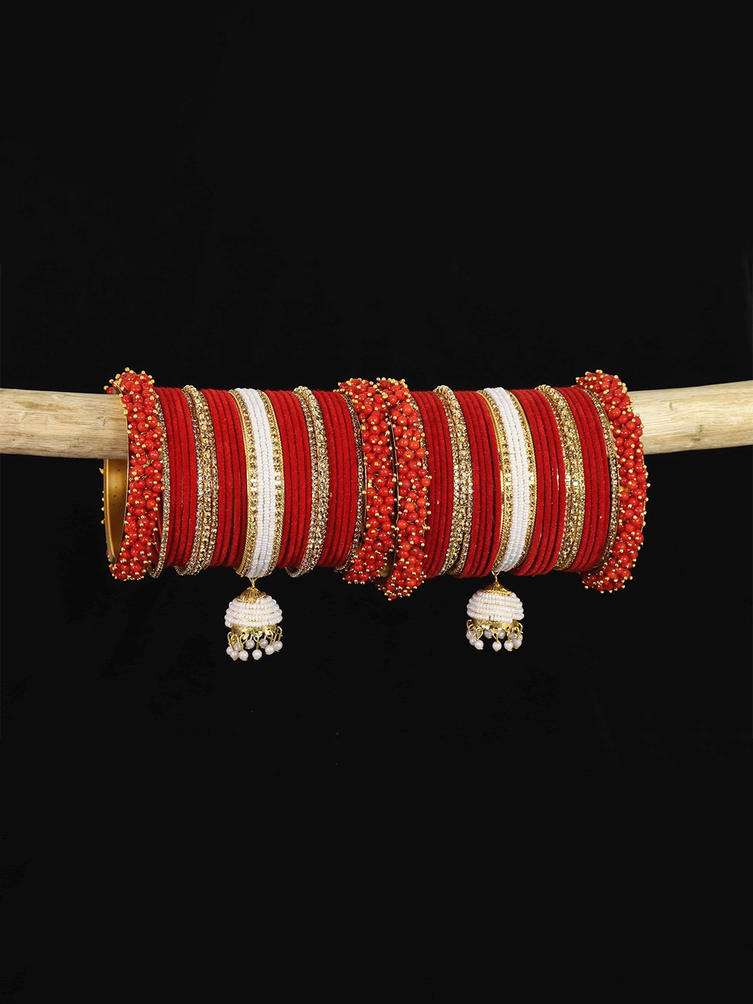 

ZULKA Set of 30 Premium Gold Plated Metal Chuda with Zircon Stone & Beads, Black